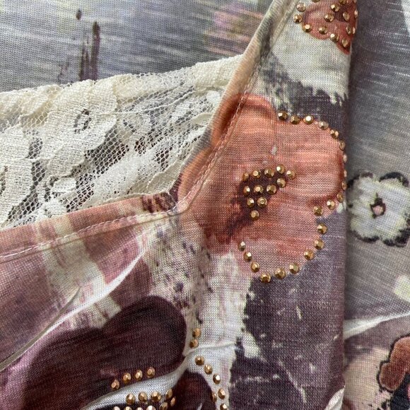 Style & Co, Womens Top Plus Size 2X Gray Red Floral 3/4 Sleeve Lace Trim - Picture 8 of 8